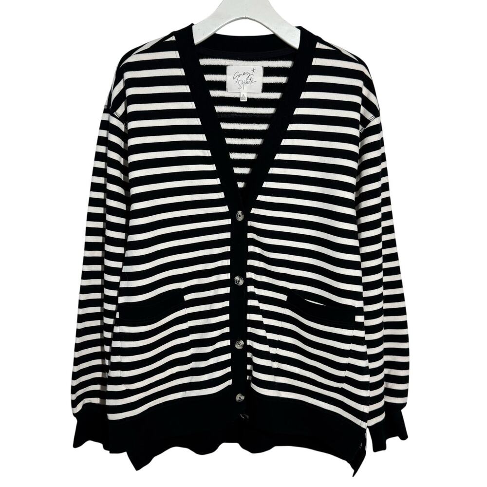 Grey State Peached Terry Cardigan Women XL BlackWhite Minimal Cozy Modest Office